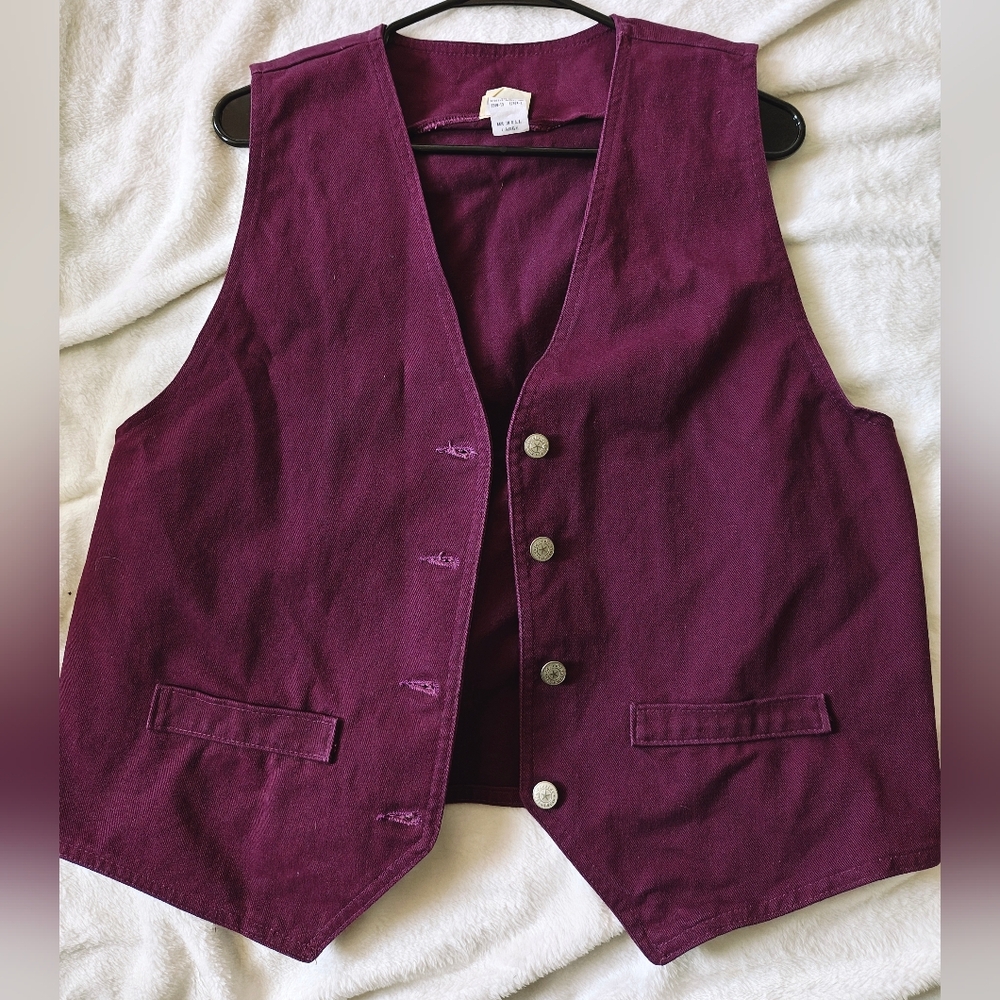 Stylish Purple Denim Vest with Button Accent
